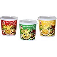 Cock Brand - set de degustación de pastas al curry - paquete de 3 (3 x 400 g) - 3 variedades- 1 lata de pasta de curry…
